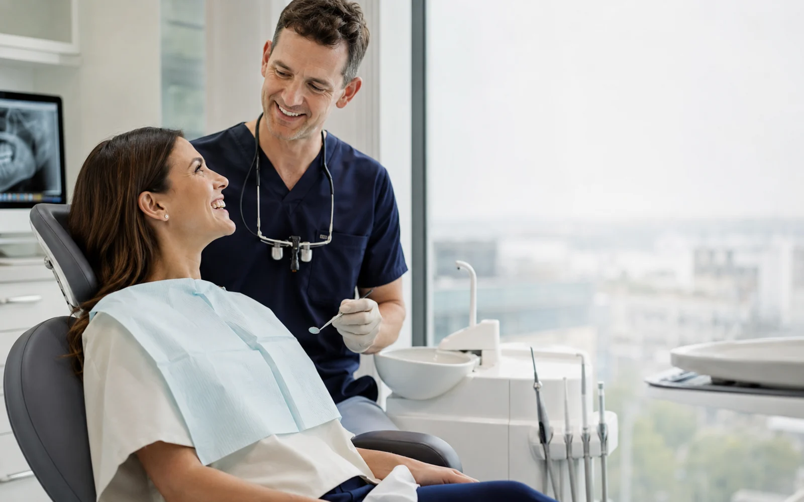 Atendimento odontológico em consultório moderno