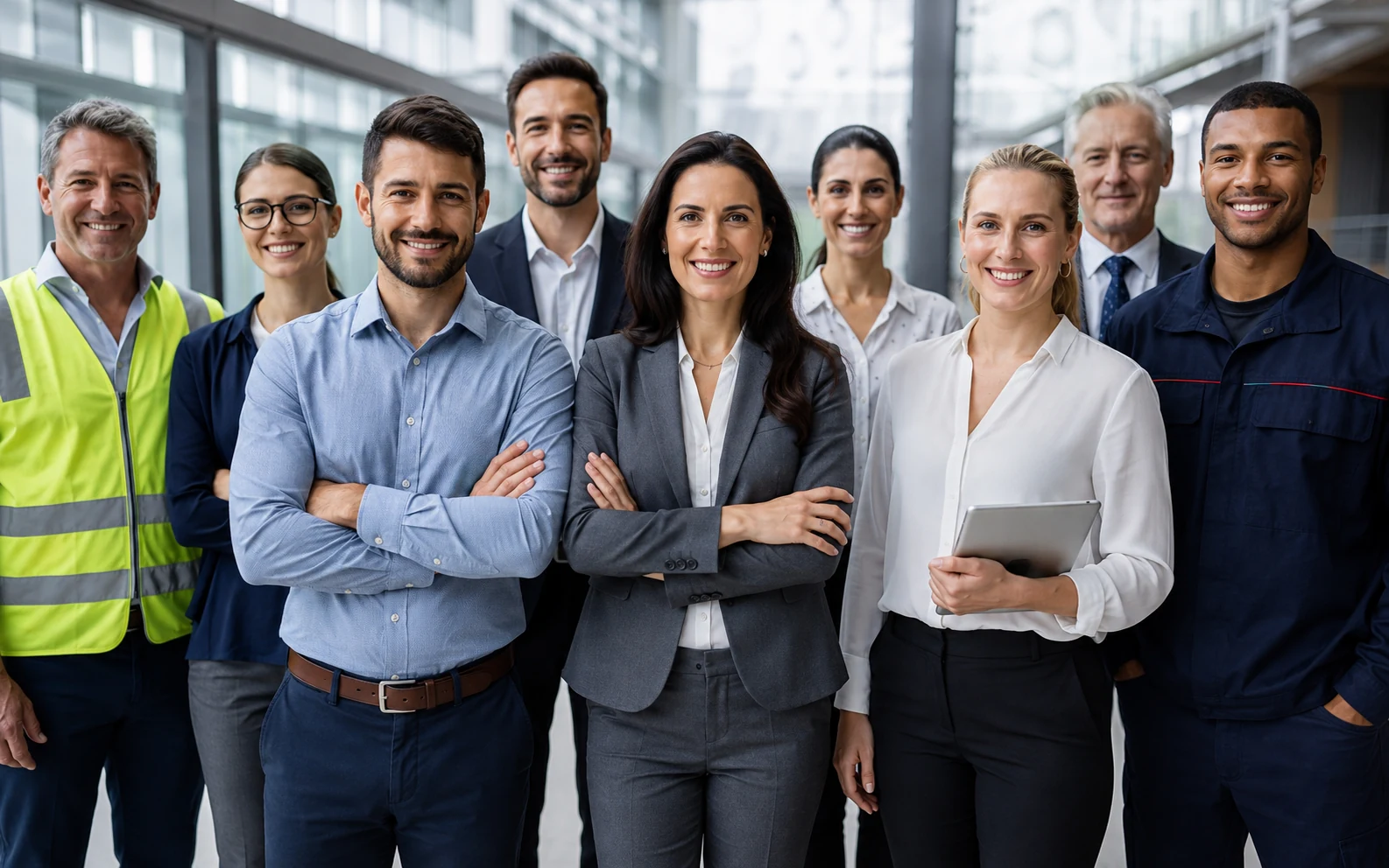 Profissionais de diferentes áreas representando equipes empresariais